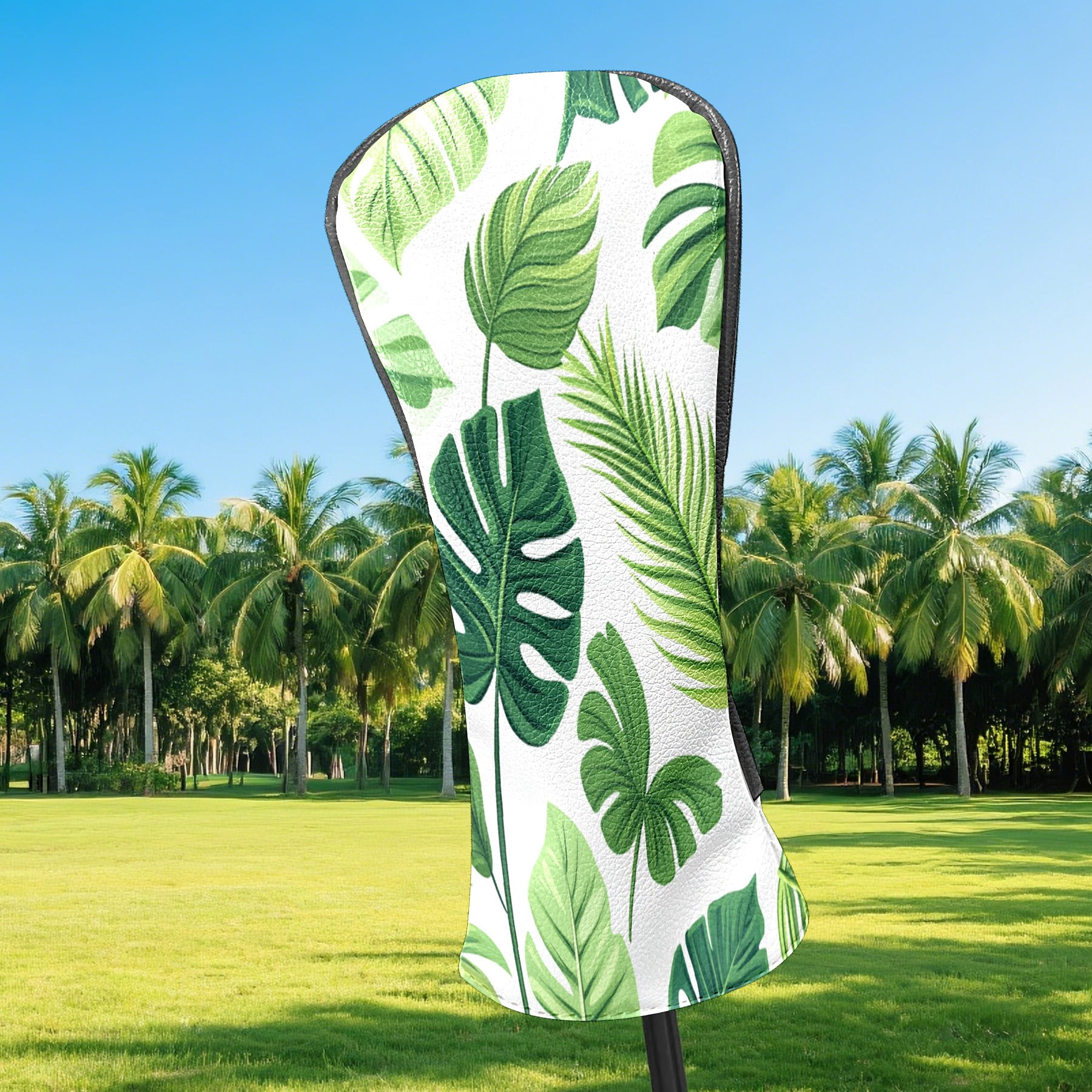 Golf Club Covers PU Leather Waterproof Head Covers for Fairway Woods Hybrids Green Leaves