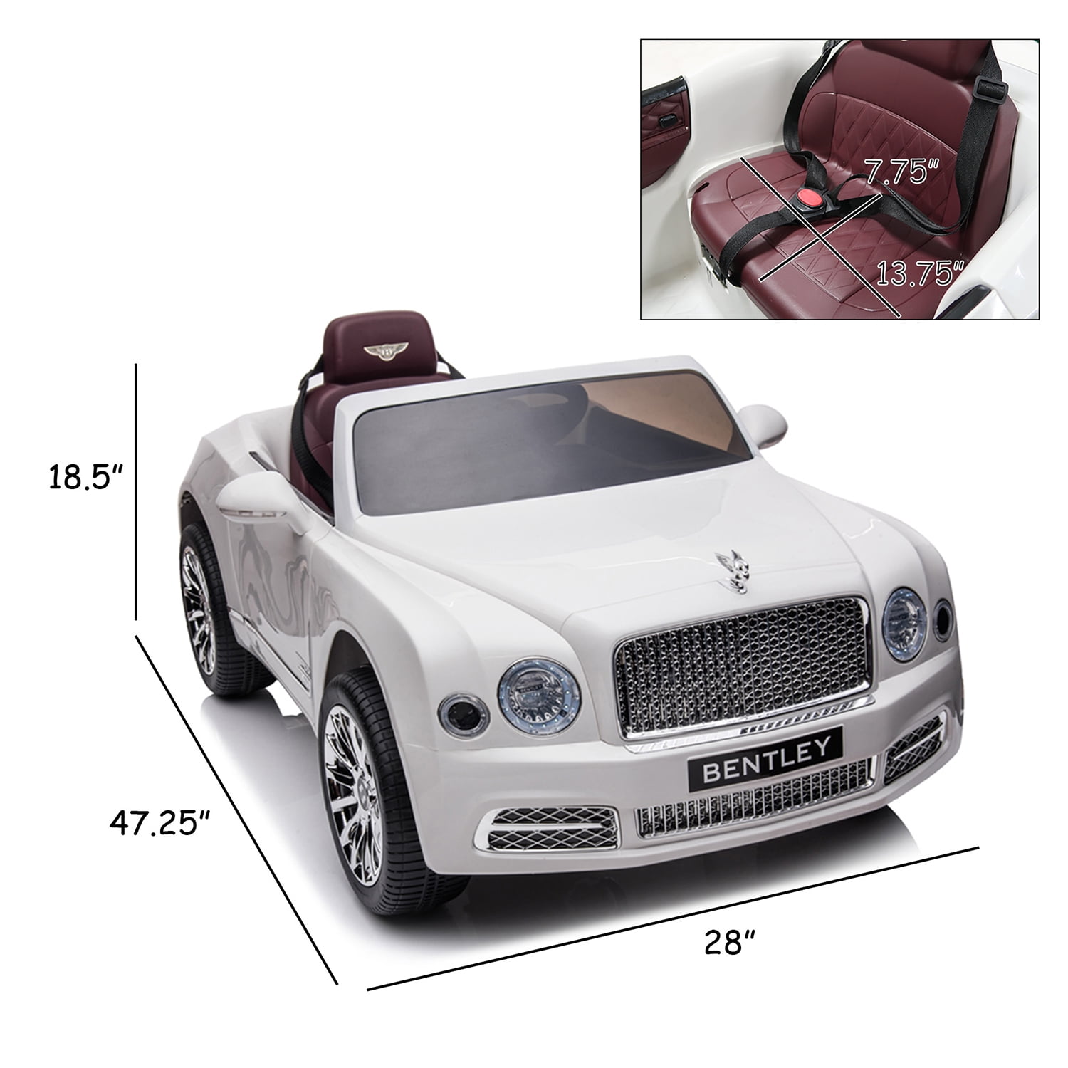 CIPACHO 12 V Electric Kid Ride On Car, Bentley Mulsanne Licensed Cars for Kids, Powered 4 Wheels Motorized Vehicles Children Toys, 2 Speeds, White CIPACHO 12 V Electric Kid Ride On Car, Bentley Mulsanne Licensed Cars for Kids, Powered 4 Wheels Motorized Vehicles Children Toys, 2 Speeds, White