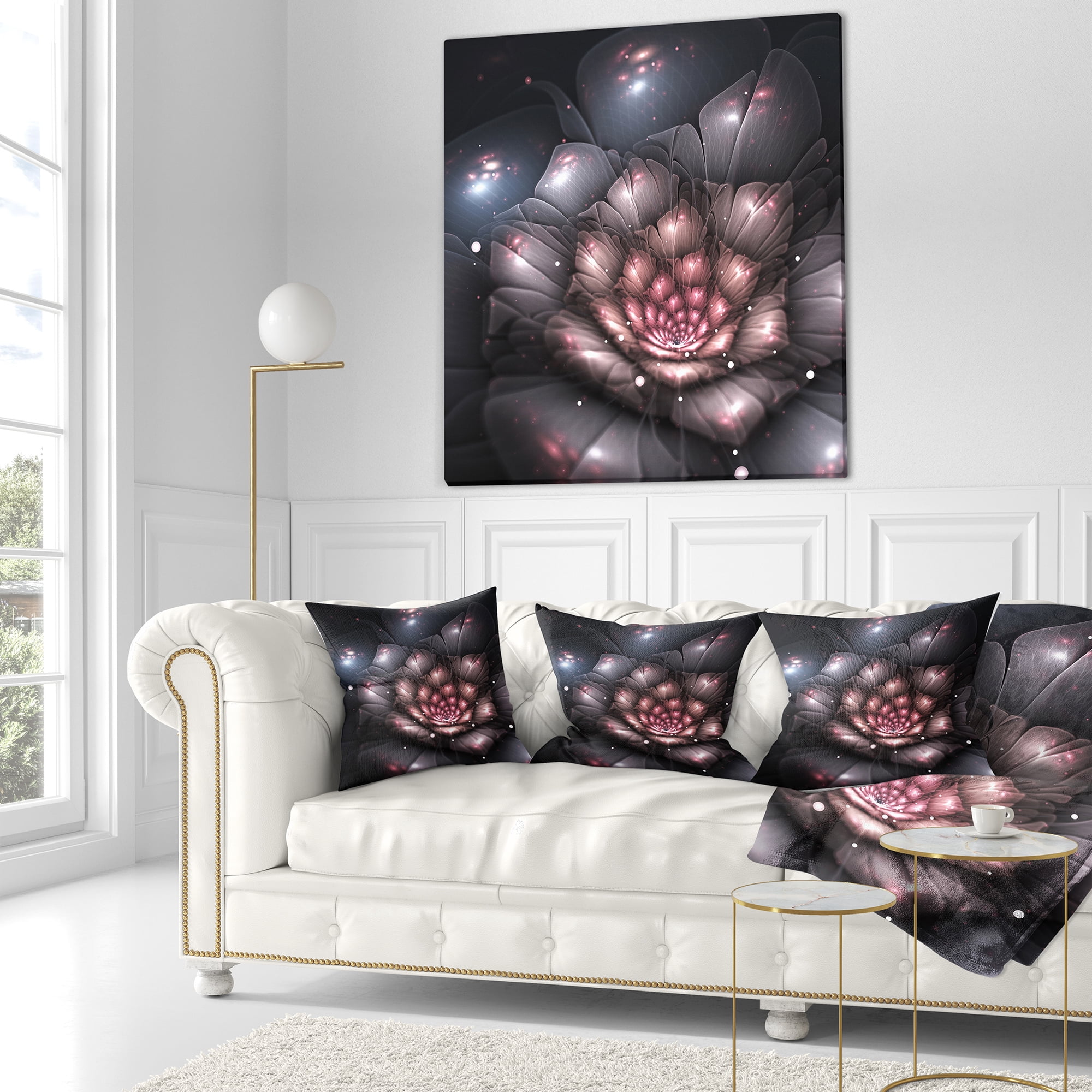 Designart Fractal Flower with Pink Details - Floral Throw Pillow - 18x18