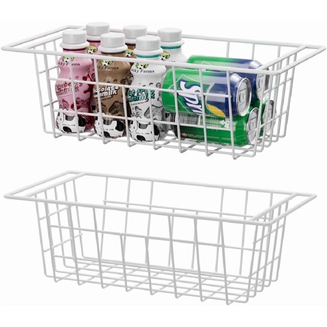 Stackable Storage Baskets Sturdy Metal Wire Freezer Bins Cabinet Organizer for Pantry Home Kitchen Organization