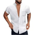 thumbnail image 3 of Zedker Men's Button Down Waffle Shirt Short Sleeve Banded Collar Loose Fit Cuban Summer Beach Plain Tops Hawaiian Shirts with Pocket, 3 of 7