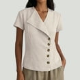 thumbnail image 5 of Karymi Womens Summer Tops Asymmetric Lapel V Neck Wrap Blouse, Short Sleeve Side Button Down Slim Fit Casual Pullover Shirt Top Summer Tops, 5 of 6