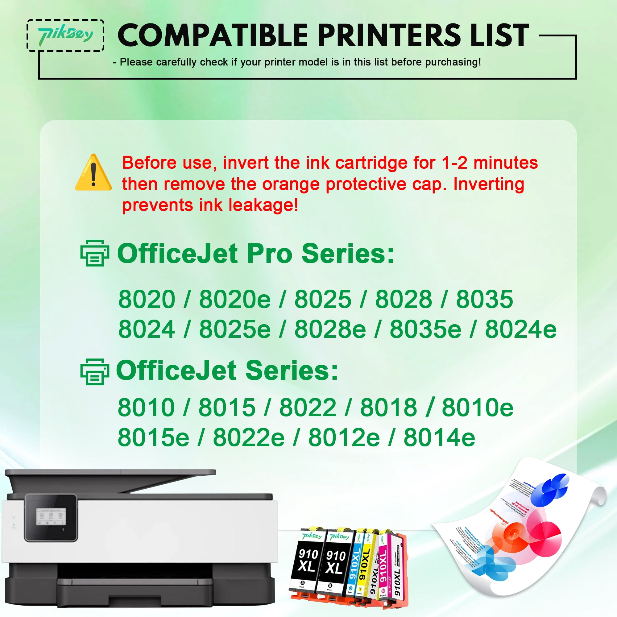 910 XL Ink Cartridges Combo Pack (5 Pack) - Compatible for HP 910XL Ink 910 Ink Cartridges for OfficeJet 8022e 8015e Pro 8020 8020e 8025e Printers