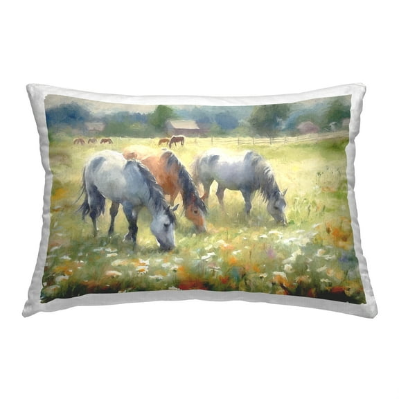 Stupell Industries Abstract Horses in Meadow Decorative Printed Throw Pillow, 14 x 20