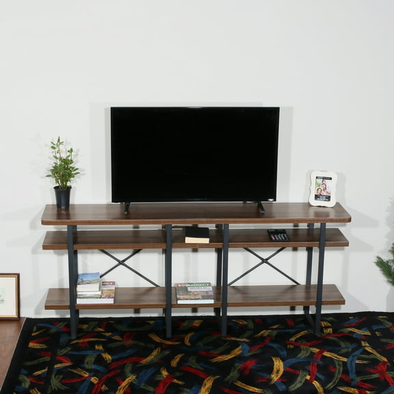 Davee Furniture Open Antigue Wood Shelves 4-tier Entertainment TV Stand