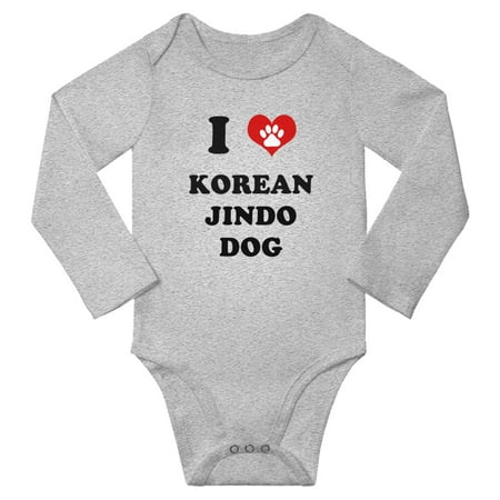 

I Heart Korean Jindo Dog Dog Love Pest Cute Baby Long Rompers (Gray 6-12 Months)
