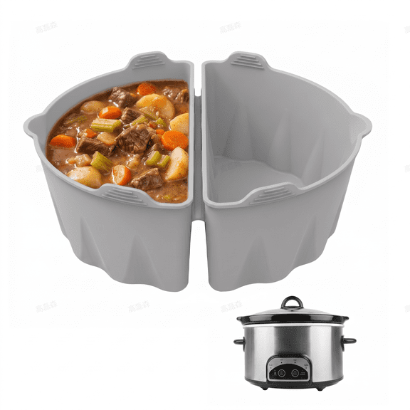 ROSEXIXI 2-In-1 Silicone Slow Cooker Liner Reusable Double Divider Heat-Resistant Multi-Cooker Inner Liner Accessory for Home Kitchen Meals