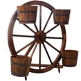 thumbnail image 2 of Rustic Brown Wood Wagon Wheel Barrel Planter 34.4 Inches Versatile Indoor Outdoor Display Unit Perfect for Garden and Patio Decor Show Off Your Plants in Style, 2 of 10
