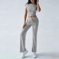 thumbnail image 7 of Iaqnaocc Lounge Sets for Women 2 Piece Sets for Women Casual Slim Y2k Short Sleeve Tops Flare Leggings Classic Fashion Summer Matching Set Tracksuit Gray L, 7 of 7