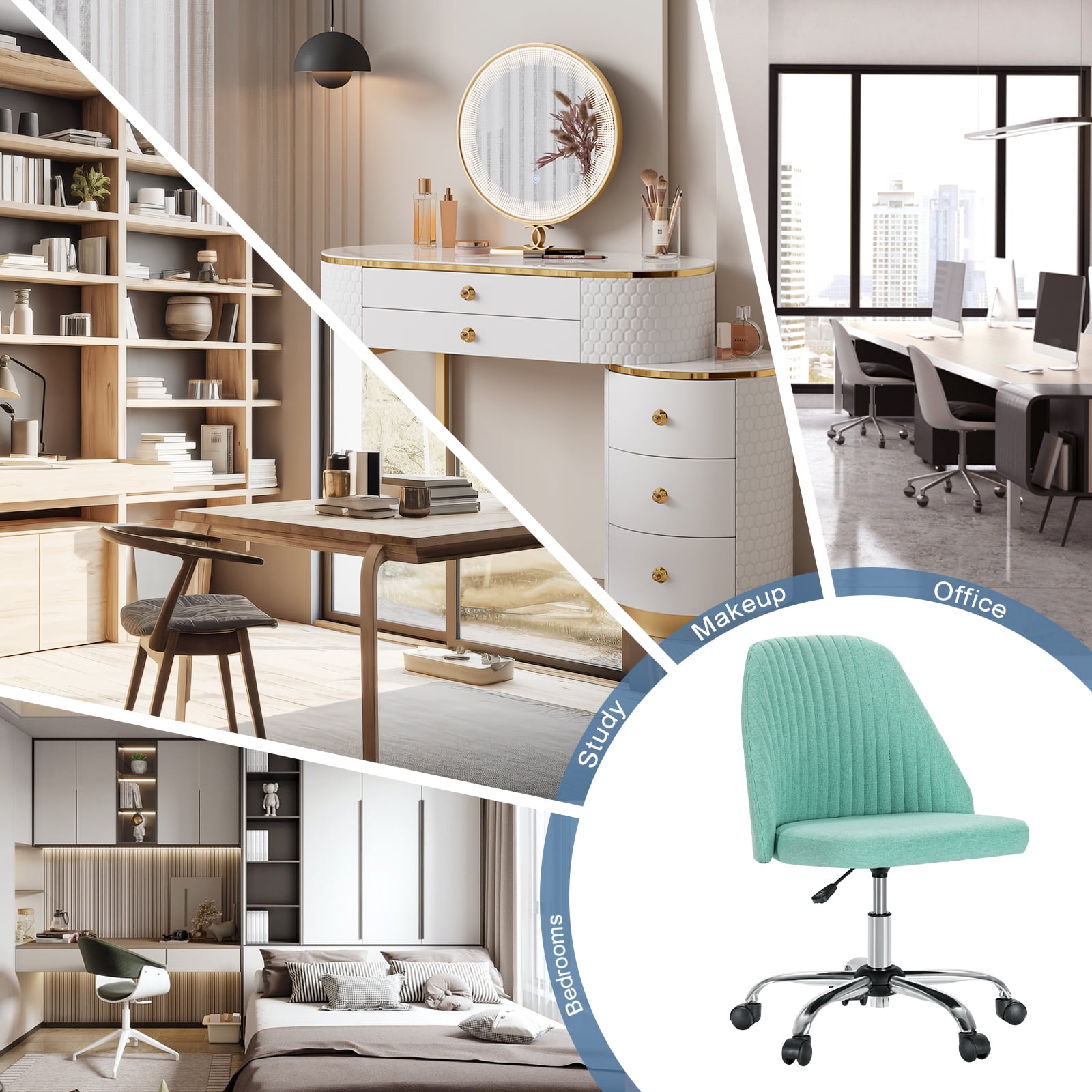 JIOABL Home Office Desk Chair, Office Chairs Desk Chair Rolling Task Chair Computer Chair Adjustable with Wheels Armless for Bedroom, Vanity Chair for Makeup Room, Living Room