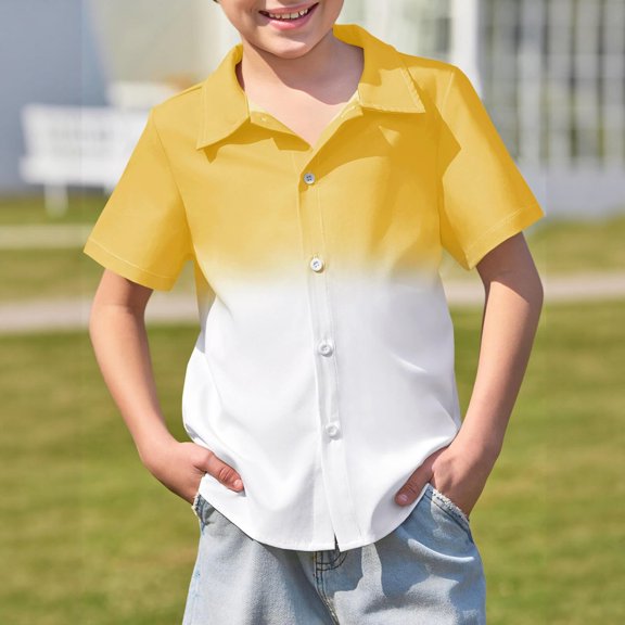 SOFTCCLO Boys Shirts Short Sleeve Lapel Collar Button Down Tops Gradient Color Summer Stylish Casual Kids Shirts Size 5-6Y