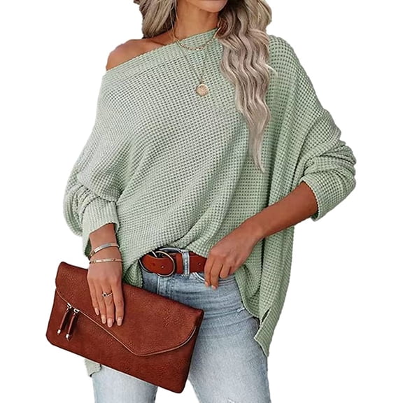 CoCopeaunts Womens Casual Sweaters Pullover Long Sleeve Waffle Cable Knit Pullover Loose Fitting Jumper Tops Fall Tops 2022