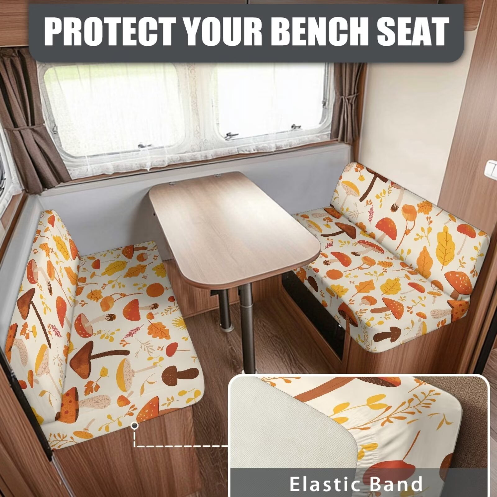 XYZCANDO Autumn Mushroom Leaf RV Dinette Cushion Covers Universal RV Accessories Outdoor Travel Use Bench Cushion Stretchable Couch Cover 2 Cushion Sofa Washable Sofa Cover Gifts for Friend