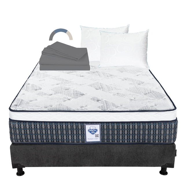 Colchón Matrimonial Spring Air Cardona + Box + 2 Almohadas Osos + Sábanas Basic