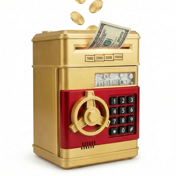 Electronic Piggy Bank for Kids, ATM Money Bank with Password, Automatic Bill Slot & Coin Slot, Large Capacity Money Saving Box for Boys and Girls Ages 3-12,Gold