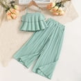 thumbnail image 2 of Odeerbi 3-10 Años Niñas Trajes de Verano Volantes Camisola Tops Pantalones de Pierna Ancha Conjunto de Dos Piezas Sin Mangas Volantes Tirantes Top Pantalones Conjunto, 2 of 9