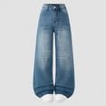 thumbnail image 2 of NOLDARES Girls Jeans Denim Elastic High Waisted Wide Leg Baggy Cargo Pants with Pockets 7-14 Years(Blue,14-15 Years), 2 of 4