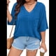 thumbnail image 3 of Camisetas con Cuello en V para Mujer, Blusas de Punto A Rayas de Media , Corte Holgado, Azul Real, Talla 5XL, 3 of 8
