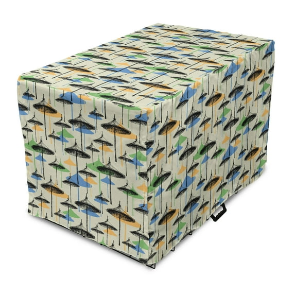 Sketch Dog Crate Cover, Beach Umbrellas on an Eggshell Background, Easy to Use Pet Kennel Cover Small Dogs Puppies Kittens, 7 Sizes, Grey Yellow Multicolor, by Ambesonne