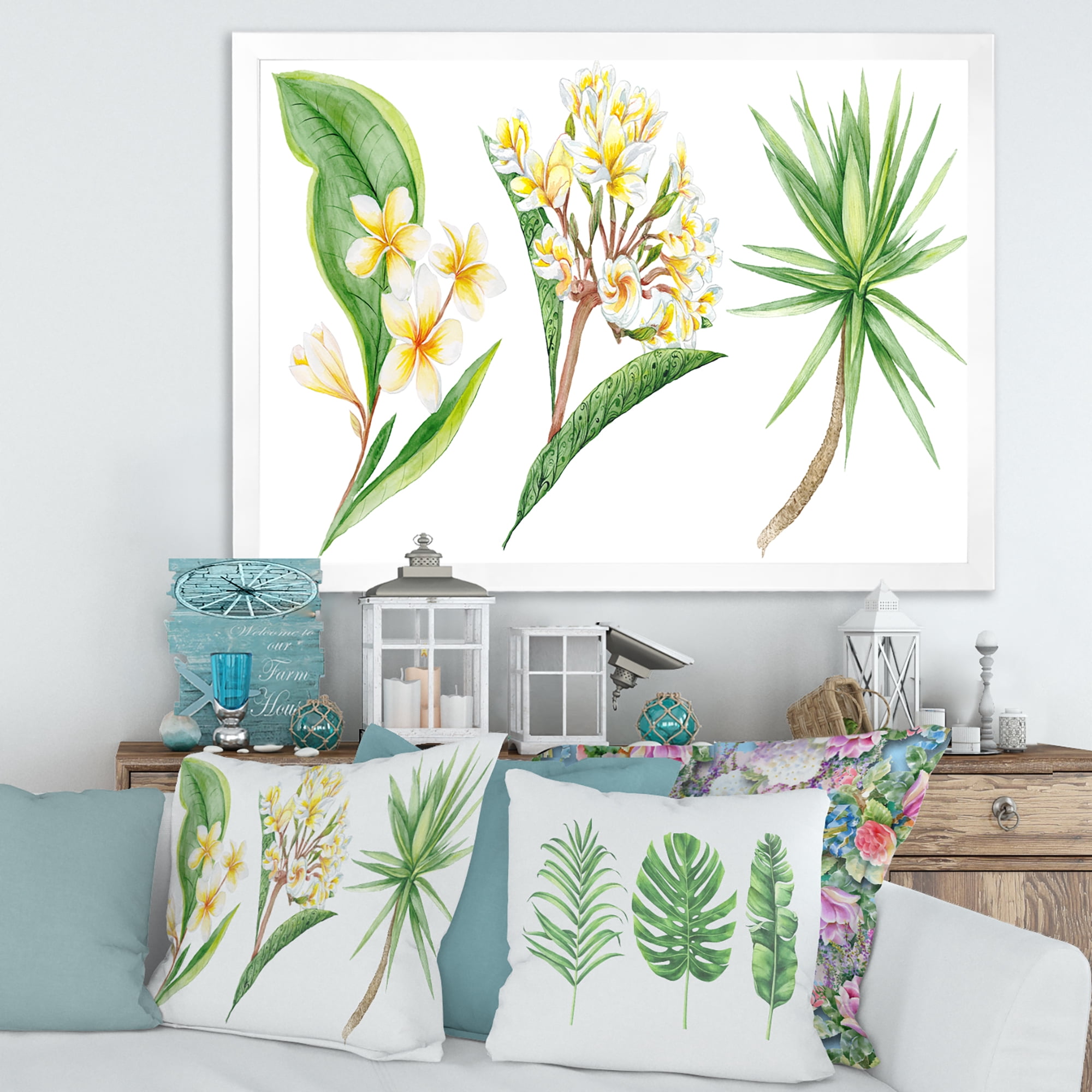 Designart 'Yellow Flowers and Tropical Foliage XII' Traditional Framed Art Print