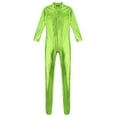 thumbnail image 5 of YONGHS Women's Shiny Holographic Unitard Zentai Jumpsuit Mock Neck Zipper Front Bodysuits Catsuits Grass Green M, 5 of 7