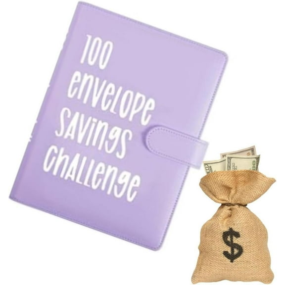 RUseeN 100 Envelopes Challenge Binder A5 Money Saving Binder, Easy and Fun Way to Save $5,050, Money Savings Budget Planner Book with Cash Envelopes for Budgeting Planner (Purple)