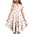 thumbnail image 1 of LOVZFMLL Robe d'Été à Fleurs pour Filles Manches Courtes Poches à Volants Col Rond Imprimé pour Enfants, 1 of 2