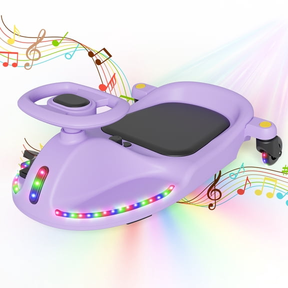 SIMATE 18V Electric Wiggle Car for Kids Ages 5 , Rechargeable Battery, 3-Speed, Anti-Rollover, Flashing Wheels, Bluetooth,Max Speed 5mph,Birthday Gifts Toy,Lavender