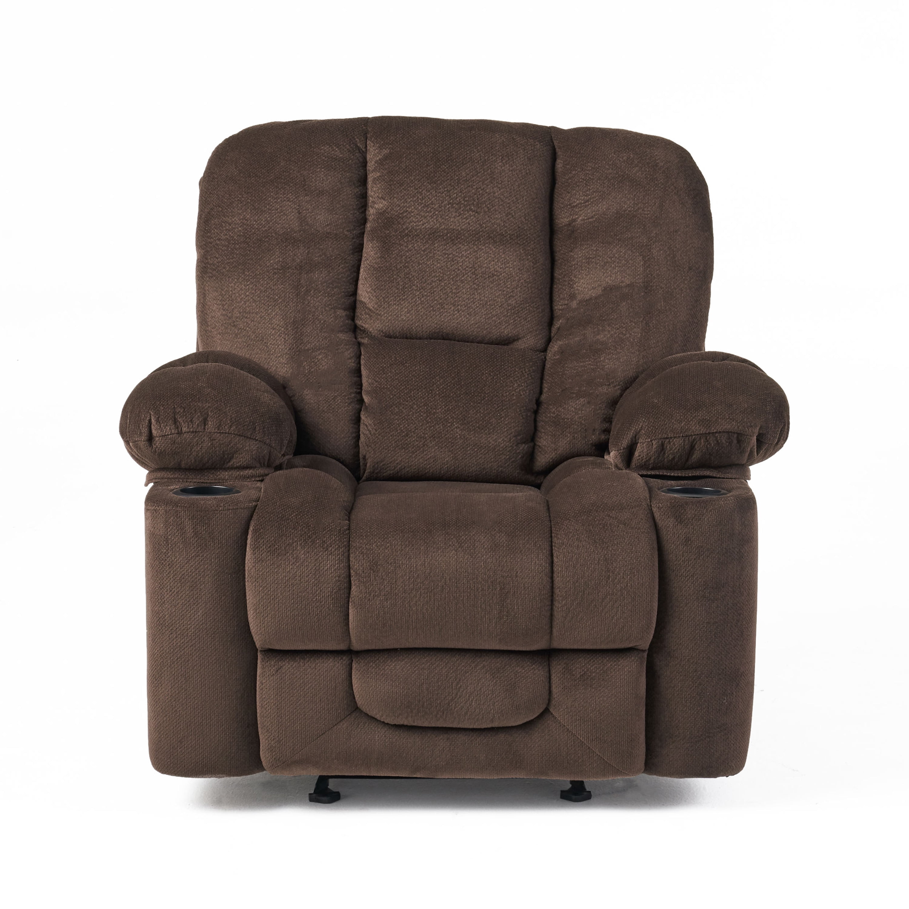 Euroco Luxurious Manual Recliner Chair in Chocolate with Skin-Friendly Fabric and Dual Cup Holders