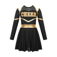 thumbnail image 3 of TiaoBug Kids Cheer Leader Costume Halloween Outfit Long Sleeve Cold Shoulder Cheerleading Dress Black 6, 3 of 7