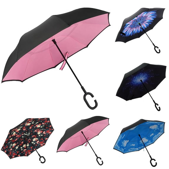 Dream Lifestyle Double Layer Inverted Umbrella, Reverse Umbrella Inside Out Windproof, Self Standing Anti-UV Windproof C-Shaped Handle, Colorful Inverted Upstanding Umbrella