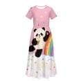 thumbnail image 5 of Uourmeti Tween Girls Maxi Dress Short Sleeve Round Neck Casual Flowy Cute Panda Rainbow Print Summer Long Dress for Girls Big Kids, Size 9-10 Years, 5 of 7