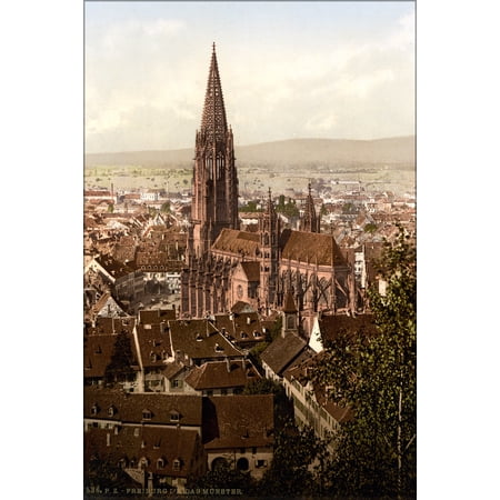 24"x36" Gallery Poster, Freiburg Minster, Freiburg, Baden, Germany photochrom 1890