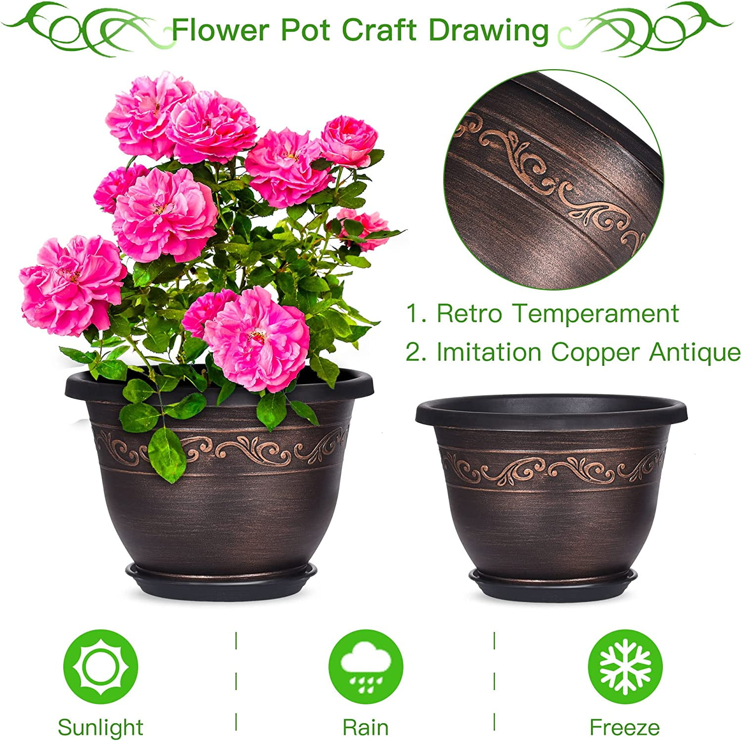 8 inch Plastic Flower Pot with Drainage Hole, Pots for Plants (6 Pack)