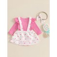 thumbnail image 4 of Suealasg 3Pcs Baby Girl Valentines Day Outfit Heart Ruffle Long Sleeve Ribbed Romper Bear Patch Overall Dress Bow Headband Set 3M 6M 12M 18M Infant Girls Spring Clothes, 4 of 7