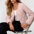 thumbnail image 2 of Women's Solid-Color Fashionable Lightweight Down Cotton-Padded Jacket, Warm Collarless Quilted Coat for Easy Comfort and Minimalist Style,Pink,3XL, 2 of 4