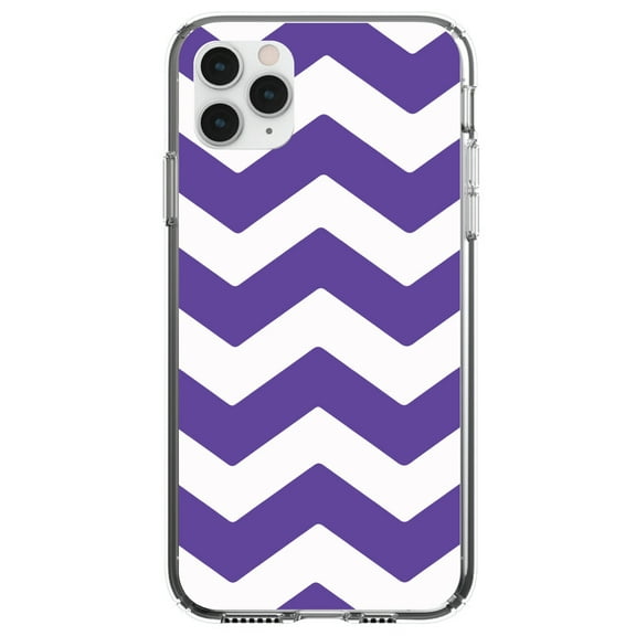 DistinctInk Clear Shockproof Hybrid Case for iPhone 11 (6.1" Screen) - TPU Bumper, Acrylic Back, Tempered Glass Screen Protector - Purple White Chevron Stripes - Chevron Stripes Pattern