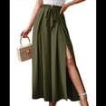 thumbnail image 2 of Pantalones de Playa Casuales, Holgados, Estilo Palazzo, de Cintura Alta y Abertura para Mujer, Estilo Bohemio, con Bolsillos para Verano. Verde Oliva L, 2 of 9