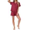 thumbnail image 2 of INSPIRE CHIC Women's Lounge Set Strawberry Print Ruffle Frill Cute Pattern Button Down Short Sleeve Pajama Shorts Sets M Red, 2 of 6