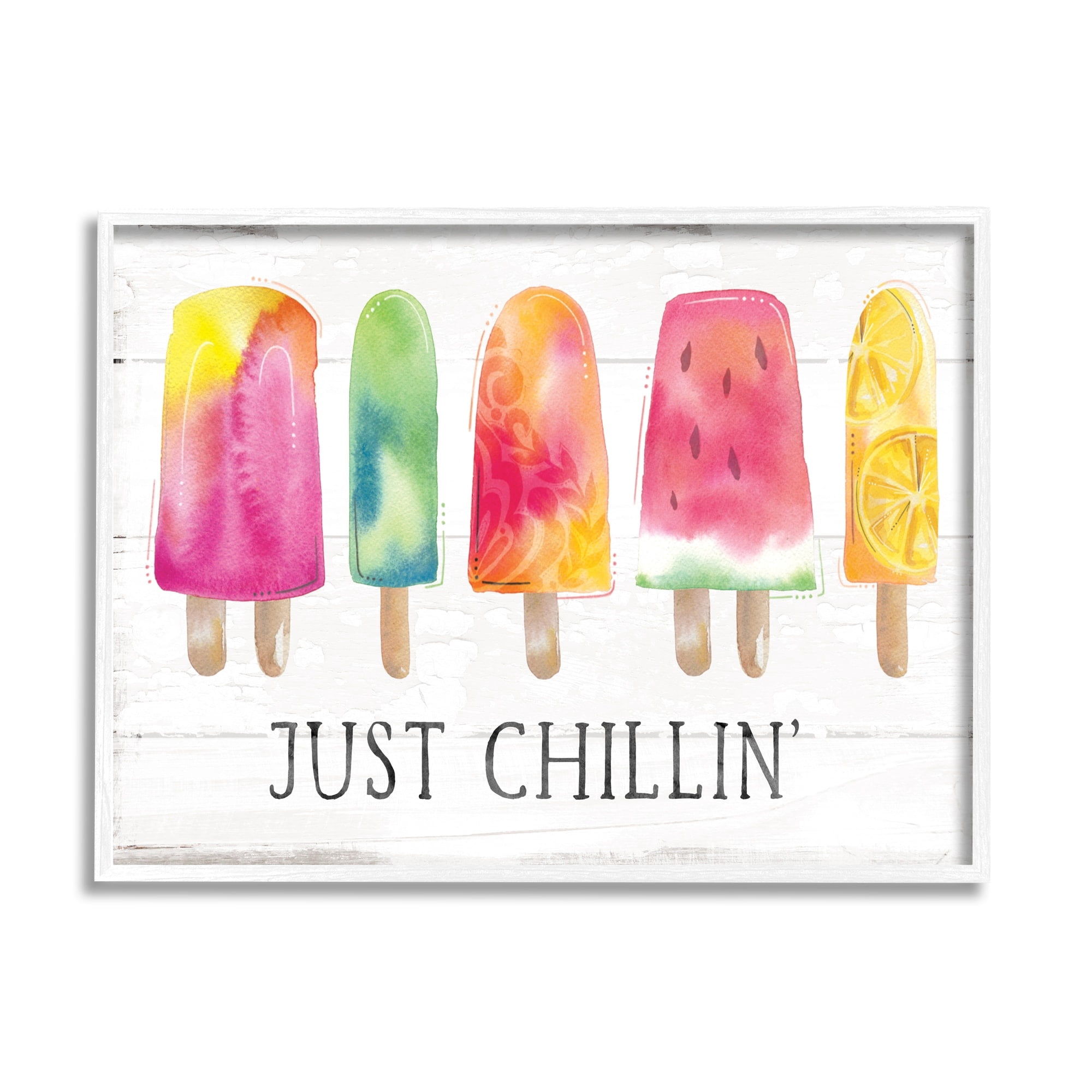 Stupell Industries Just Chillin' Rustic Grain Pattern Summer Ice Pop Framed Wall Art, 14 x 11, Design by Courtney Morgenstern
