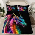 thumbnail image 2 of Manfei Watercolor Cartoon Dragon Full Size Sheets,Western Fantasy Animal Bed Sheets,Colorful Ombre Sheet Sets For Kids,Microfiber Bedroom Decor,4-Piece, 2 of 7