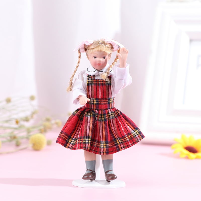 1/12 Dollhouse Porcelain Doll Pretty Little Girl in Clothes Figures Model 