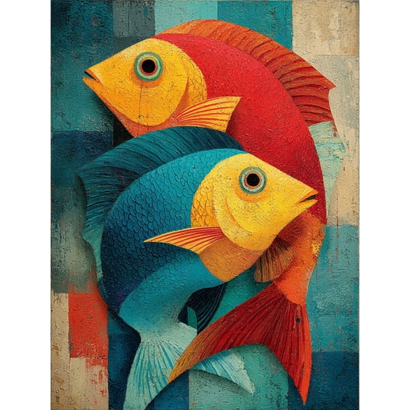 Colorful Cartoon Fish Canvas Whimsical Ocean Living Bedroom Bath Wall Art