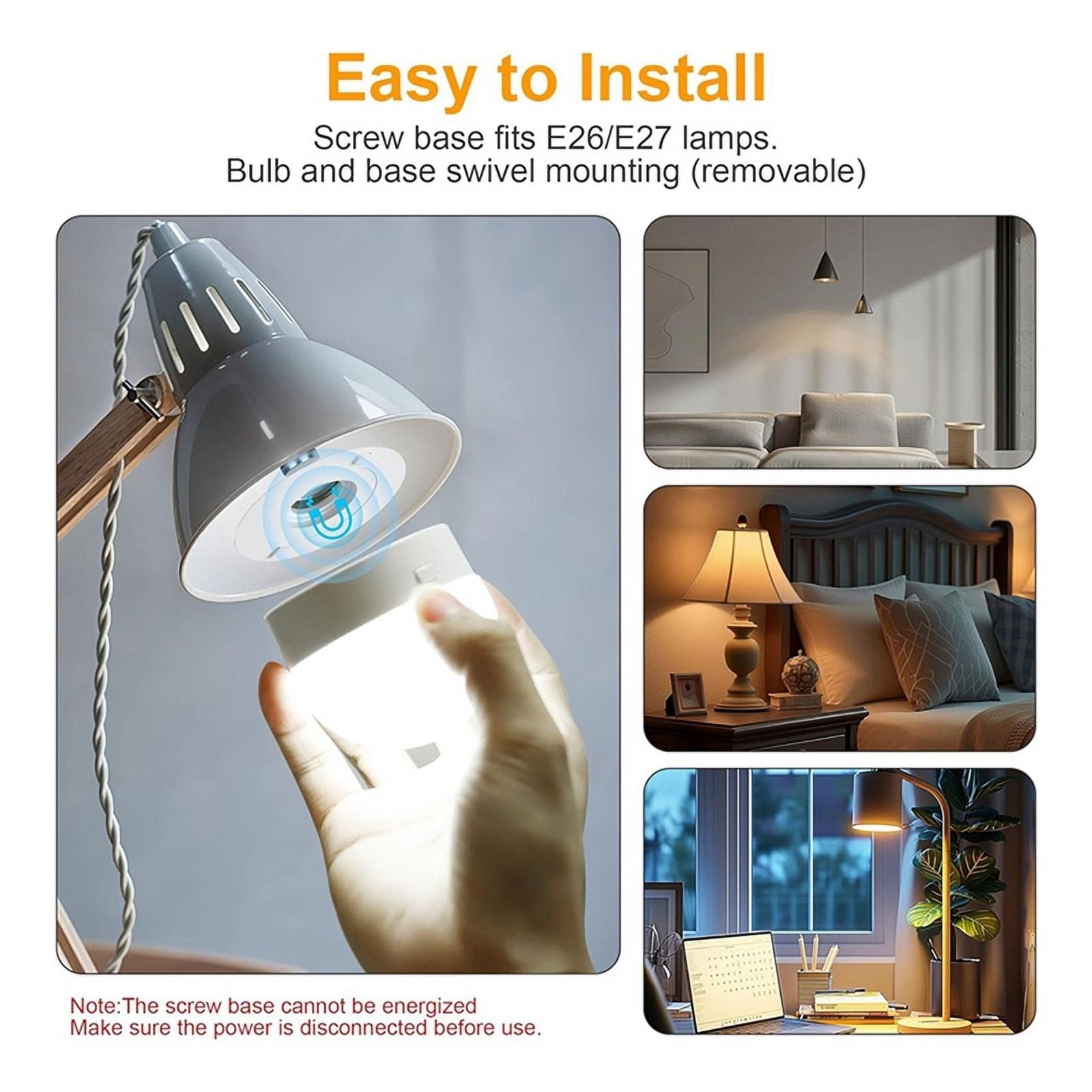 2X Rechargeable Battery Operated Light Bulbs, 300LM E26 Screw in Light Bulb for Lamps with Remote Control Dimmable&
