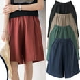 thumbnail image 4 of WREESH Womens Summer Wide Leg Bermuda Shorts Solid Casual Ankle-Length Shorts Loose Hot Shorts Cotton and Linen Shorts Navy, 4 of 5