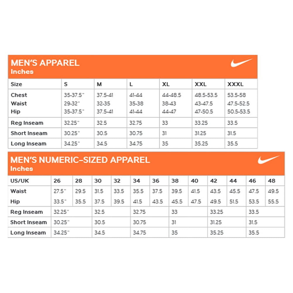 nike dri fit shorts size chart