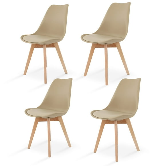 Sillas de Comedor Modernas con Asiento Acolchado de Diseño Minimalista Tipo Eames Pedestal - Sillas Ergonomicas Acojinadas con Estructura de Madera Ideales para Interior Set de 4 Piezas