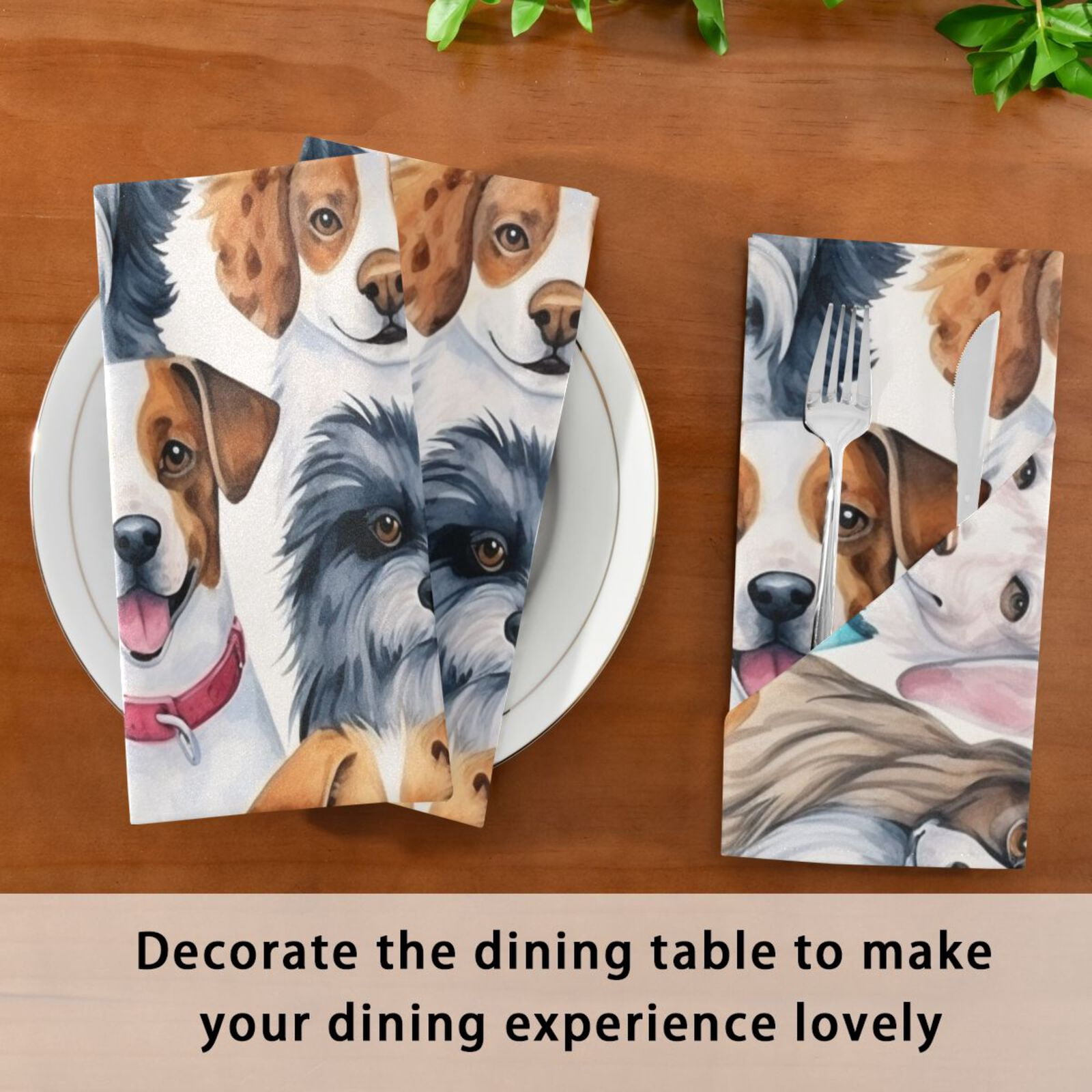 JSTEL Cute Dogs Puppy Prints Watercolor Cloth Napkins Set of 6, 20x20 Inch Washable and Reusable Napkin for Decoupage Dinner Party Everyday Use