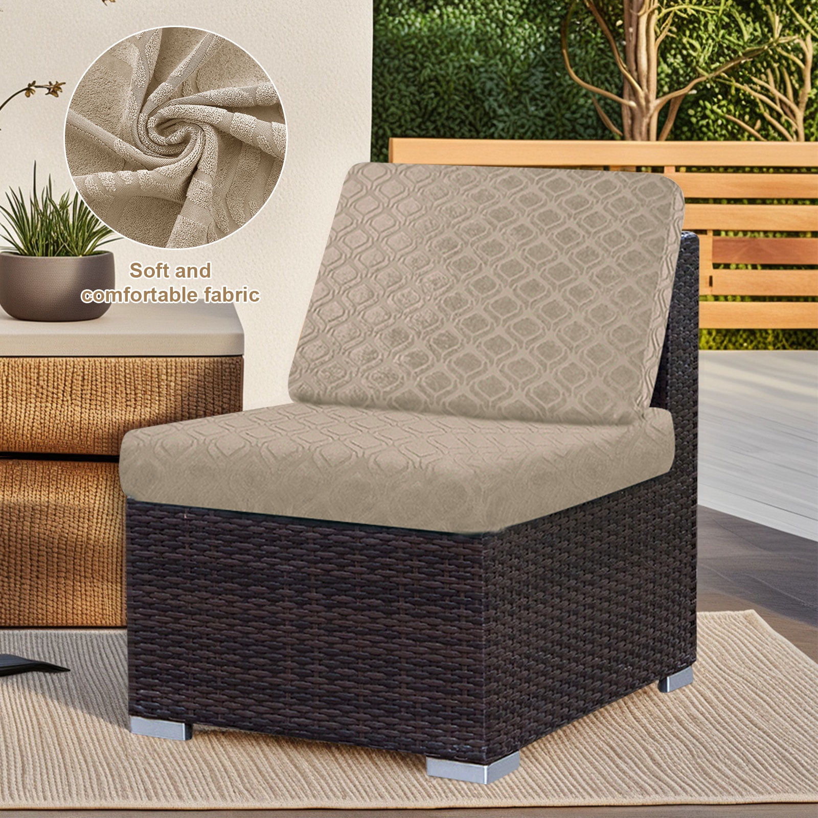Topchances 6Pcs Patio Cushion Covers, Stretch Outdoor Water Resistant Sofa Cushion Cover Replacement for Patio Furniture Protector (Khaki)
