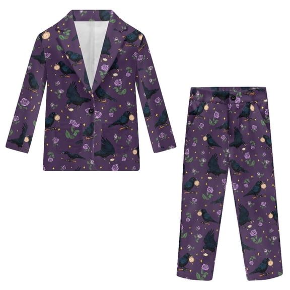 Whosucclay Crows Roses Boys Suit, Polyester Adjustable Elastic Waist Boys Suit Set for Prom Party, 2 Pieces Kids Formal Suit Set